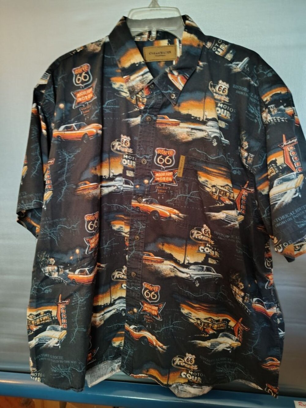 Clearwater Outfitters XXL Route 66 Button-Up Shirt Sunset Cars Motels Black Cott
